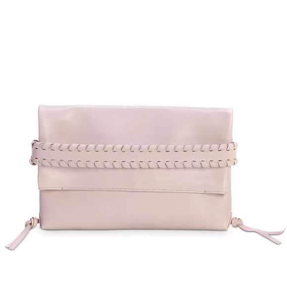 Chlo Mony Leather Whipstitch Clutch In Misty Lavender Nwt